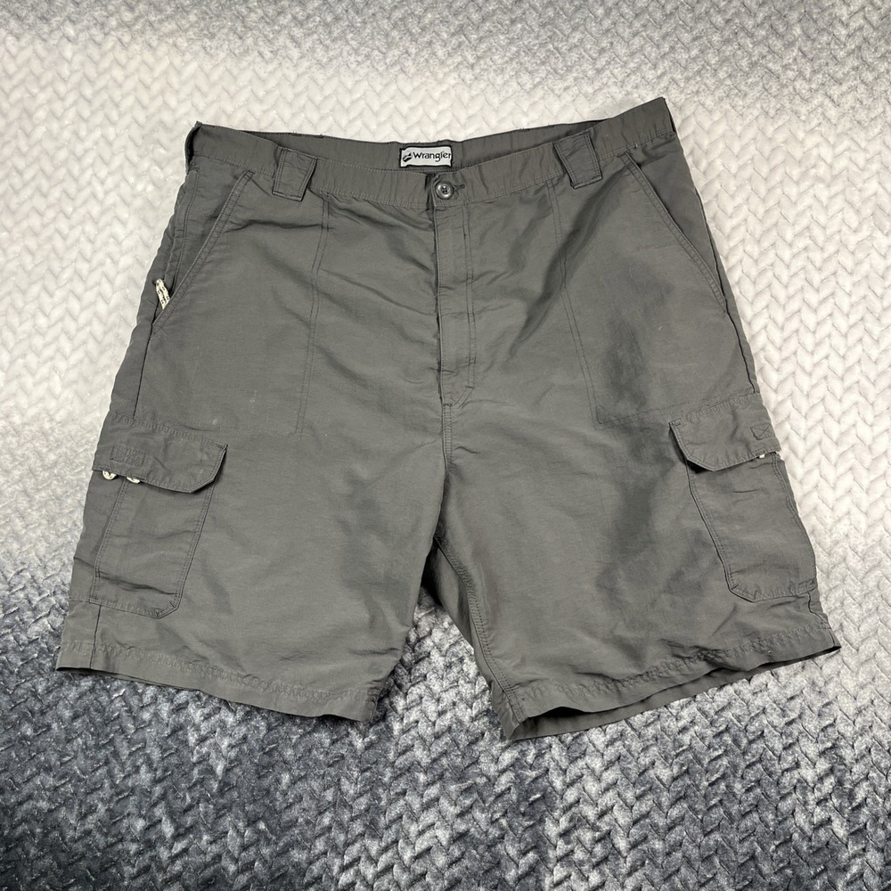 Vintage Y2K Wrangler ATG Cargo Shorts Men 42 Dark Gray 100% Nylon Hiking Fishing